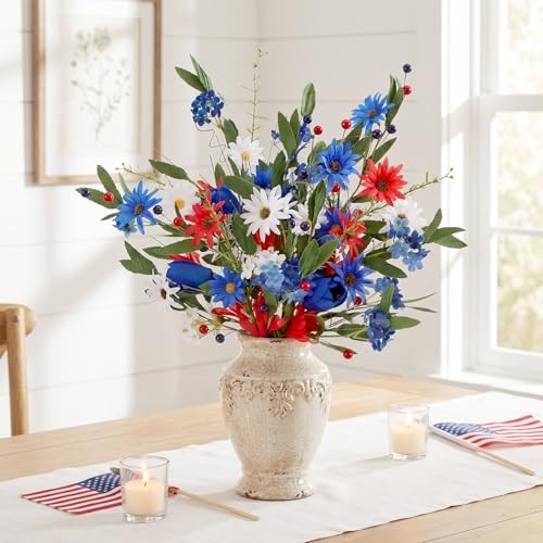 8 Pack Red Blue White Artificial Flowers 4th of July 250th Patriotic