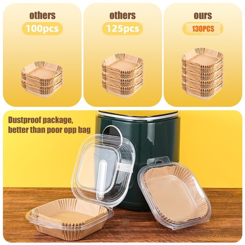 9.5 Inch Paper Air Fryer Liners Disposable,130 Pcs 9.5"Square-130pcs, Wood gallery