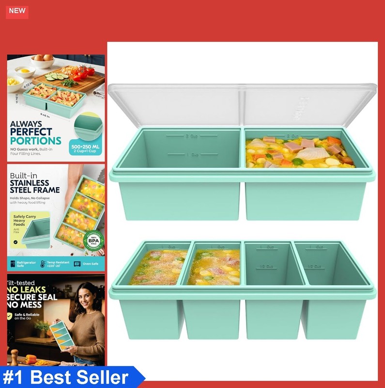 Silicone Soup Freezer Molds with Lids 2 Cup 1 Cup Combo Stackable Meal Prep