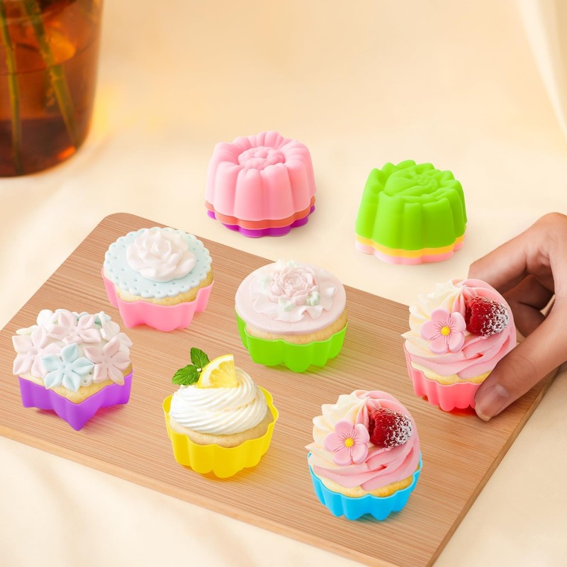 42 Pack Silicone Molds Cupcake 2 Inch Mini Size Multi Flower-Shaped Baking Cu... gallery