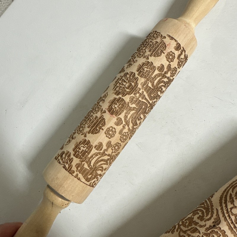 Set of 3 Embossed Wooden Rolling Pin for Baking,Deep Engraved Embossing Rolling gallery