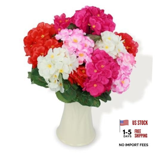 Mixed Color Artificial Geranium Flowers UV Red, Rose Pink, White, Light Pink