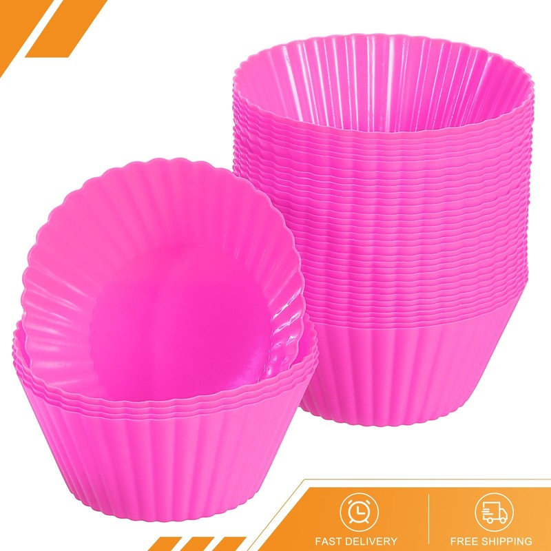 36Pack Silicone Cupcake Baking Cups 2.8" Non-Stick Muffins Liners Rose Red