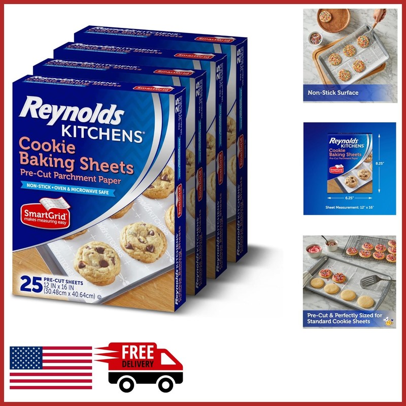100 Non-Stick Baking Sheets with Smart-Grid Lines for Even Cookie Spacing