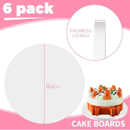 8 Inch Cake Boards Drums Round, 6-Pack, White, Sturdy 1/2" Thick 8inch(6pack) gallery