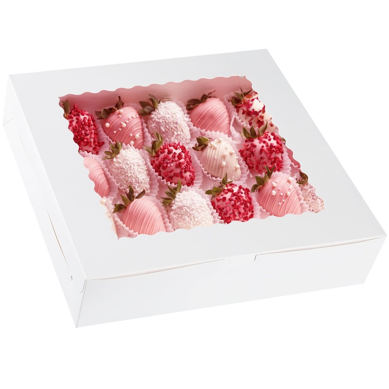 10-Pack Cookie Boxes with Window 12x12x2.5 Inch Bakery Boxes White Treat Boxe…