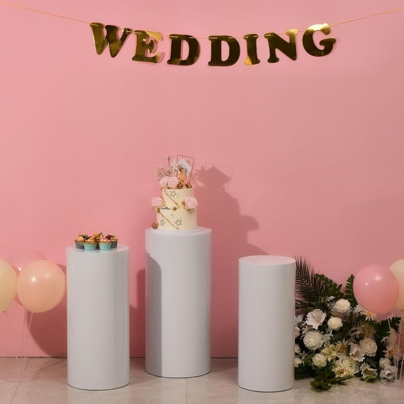 Set of 3 Metal Cylinder Display Pedestals White Cake Dessert Stand Party Wedding gallery