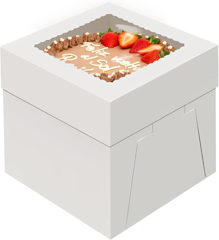 4 Pack Cake Boxes 8 Inch, Disposable Cake Transport Container, White Bakery Boxe