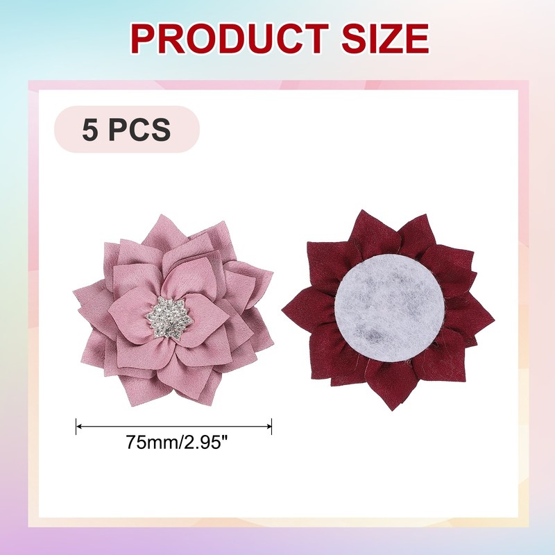 3 Inch 5 Pcs Rhinestone Pearl Chiffon Flower, Dark Pink gallery