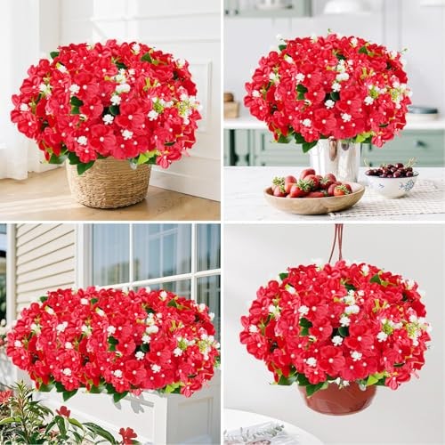 Artificial Impatiens Flowers for Outdoor Fake Flowers 12 Bundles Mixed Red gallery