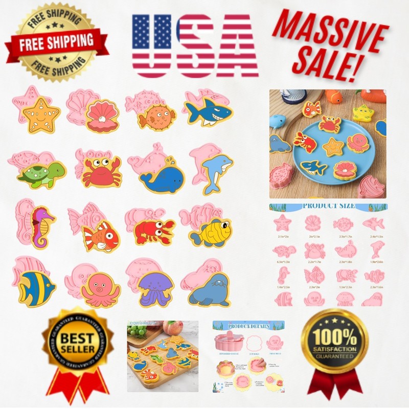 Under The Sea 16-Piece Cookie Cutters with Plunger Stamps for Parties