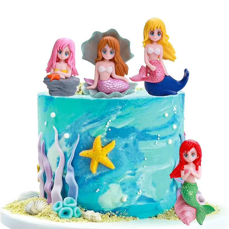 4pcs Mermaid Cake Topper Little Cute Mermaid Doll Figurines
