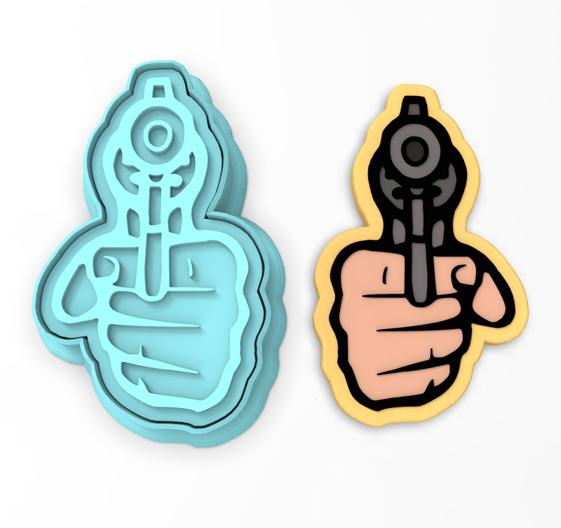 Handgun Cookie Cutter & Stamp | Firearm Gun Shot Pistol Revolver Weapon Ammo
