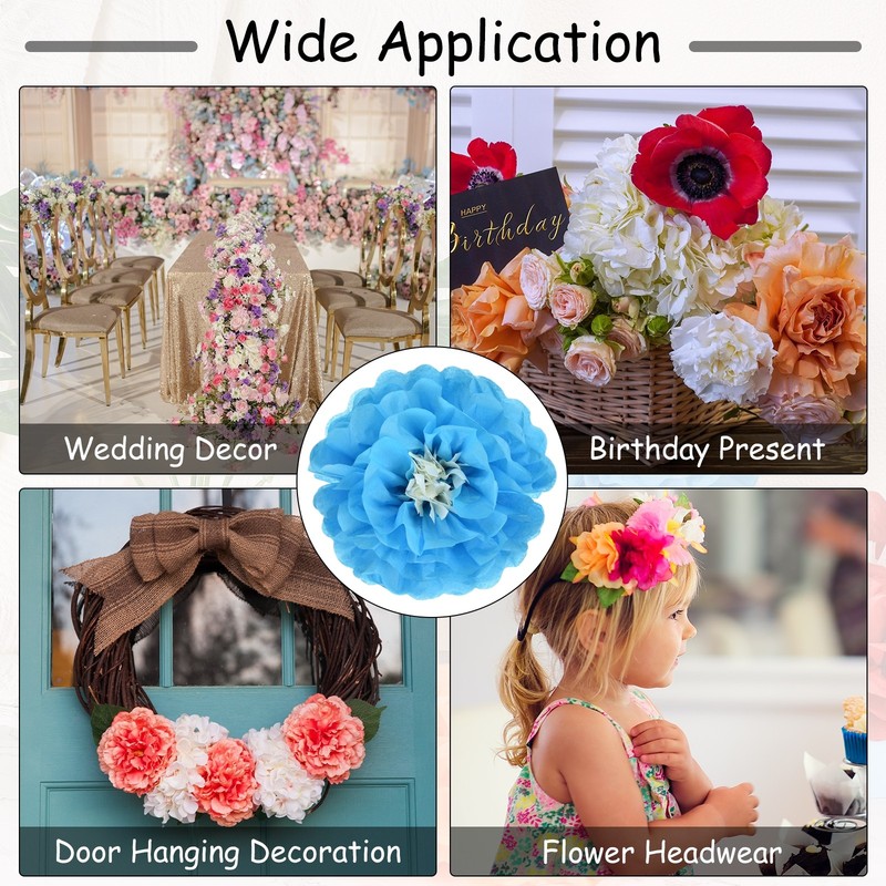 Crepe Paper Flowers, Sky Blue Tissue Paper Flowers - 12 x 12 Inch / 6 Pcs gallery