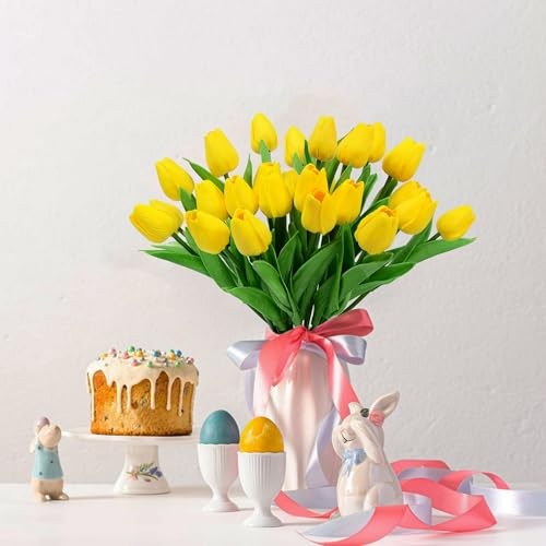 24pcs Tulips Artificial Flowers, 13.4" Artificial Silk Flowers 24 pcs Yellow gallery