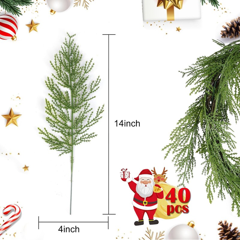 Hananona 40 Pcs Artificial Cedar Picks Plastic Green Christmas Wreath Decor gallery