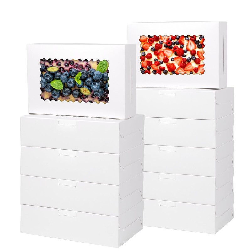 White 9x6x2.5 Inch Large Bakery Cookie Boxes Clear Window Dessert Pastry 36 PCS