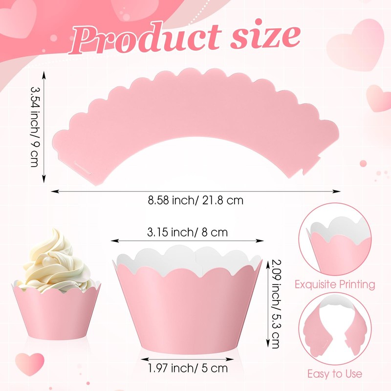 100 PCS Pink Valentines Day Cupcake Liners Pastel Scalloped Paper Wrappers gallery