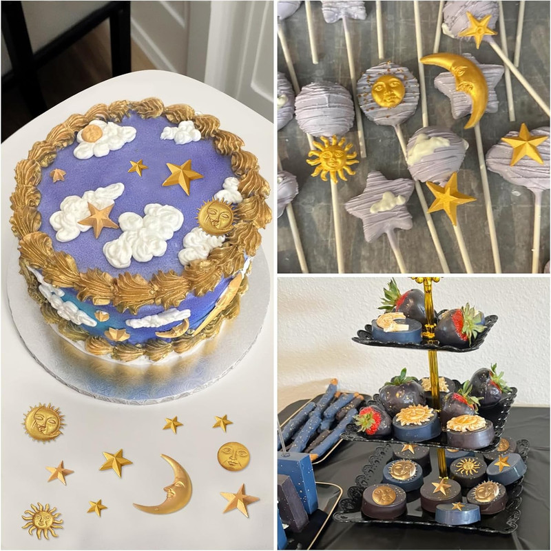 2 Pcs Sun Face Moon Star Silicone Molds Star Fondant Cake Molds Candy Polymer Cl gallery