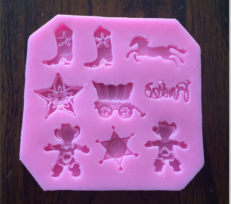 WESTERN COWBOY THEME SILICONE MOLD FONDANT CHOCOLATE CANDY MOLD