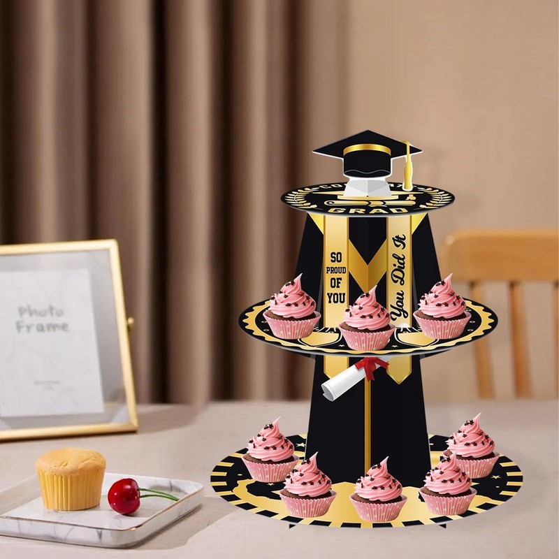 Graduation Cupcake Stand 3-Tier Cardboard Dessert Stand Cupcake Holder for Ta... gallery
