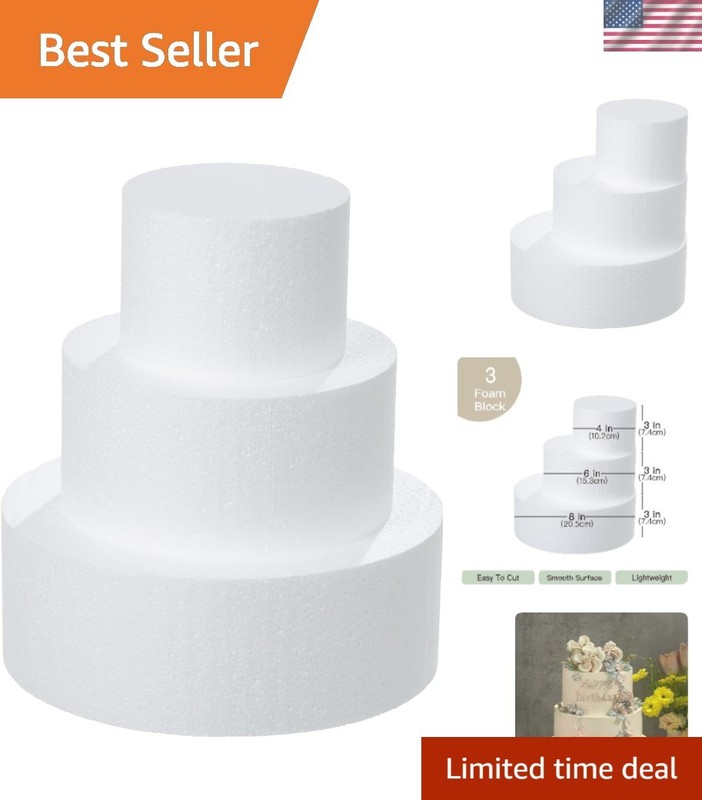 3 Tiers Round Foam Cake Dummies Set 4″ 6″ 8″ White Fake Practice Cake Dummy 9…