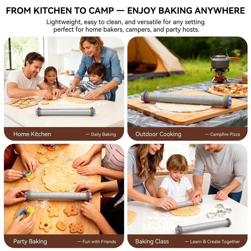 Adjustable Rolling Pin Thickness Rings 12.8 Inch Silicone Dough Roller gallery