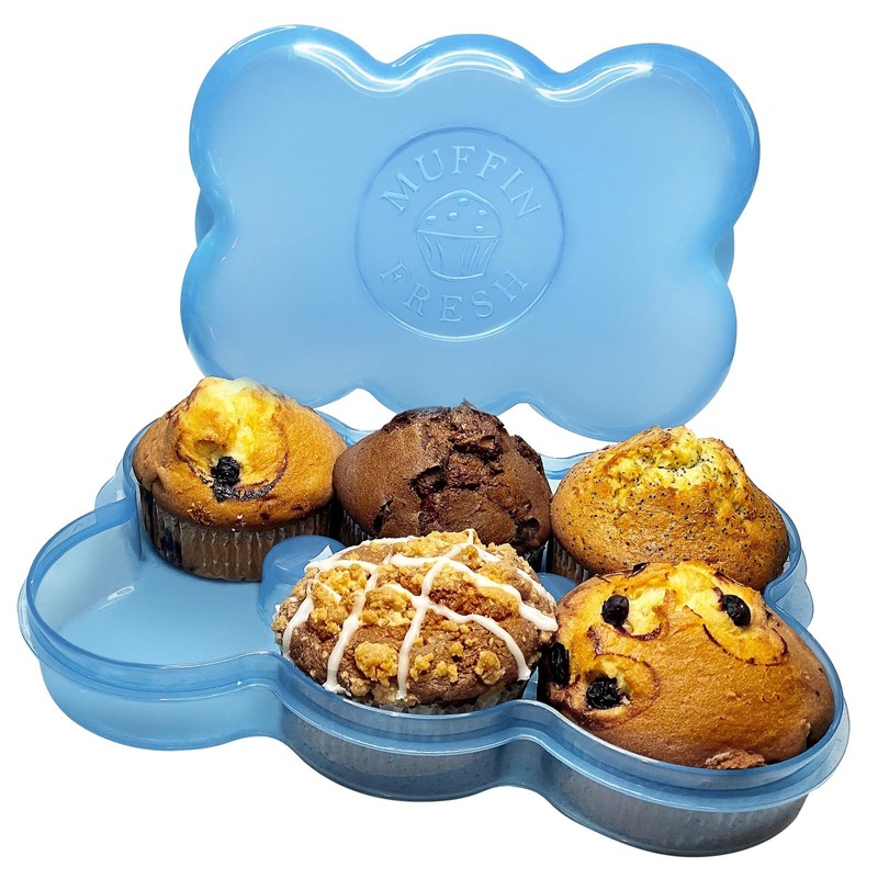 Touch Up Cup Muffin Fresh Storage Container Holder with Lid, Large, Blue