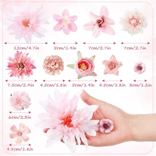80 Pcs Assorted Fake Flower Heads Mini Artificial Flower Heads Bulk Silk Pink gallery