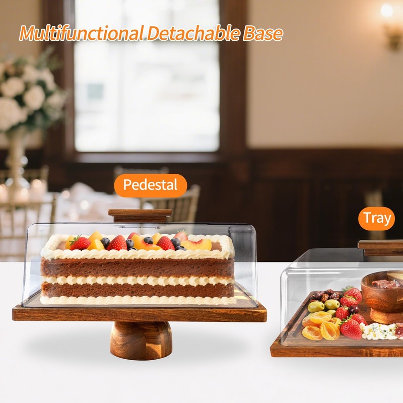 Acacia-Wood-Cake-Stand With Acrylic Lid, Rectangular Cake Plates Charcuterie ... gallery