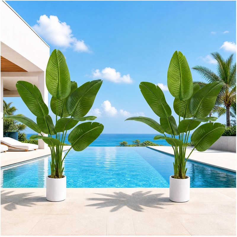 Txabl Pack 2 Artificial Bird Of Paradise Plant 4Ft Fake Palm Tree Feaux Plants