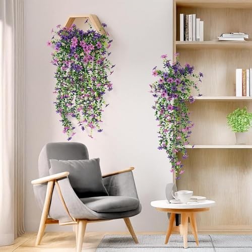 Artificial Fake Hanging Flowers Plants for Outdoor Spring Purple + Light Purple gallery