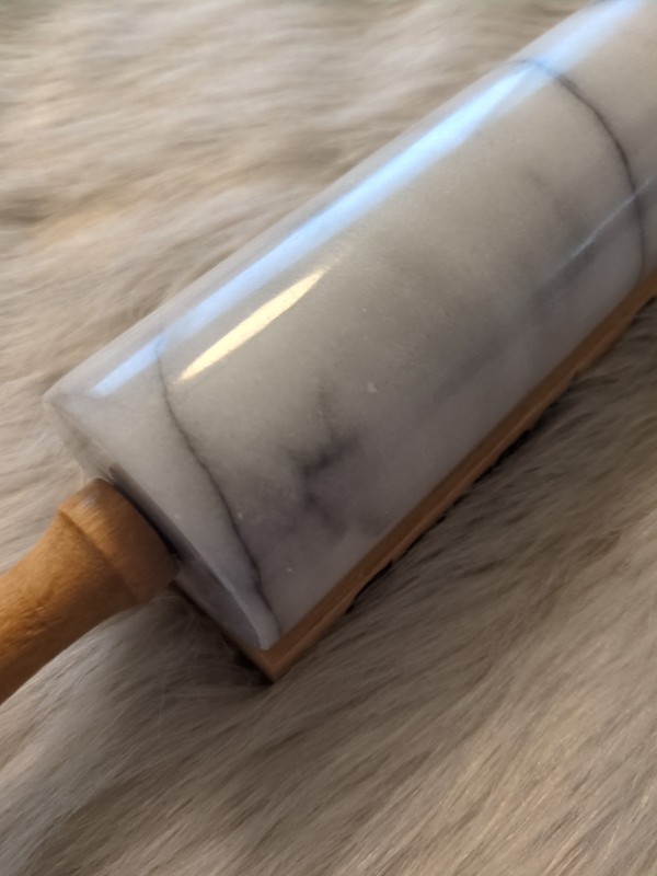 Vintage Polished Gray Marble Rolling Pin 18.5" Long 10" Barrel Wooden Stand New gallery