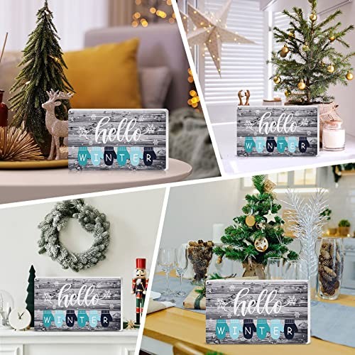 Hello Wood Sign for Home Farmhouse Decor 9 x 5.3 Inch Table Centerpiece Winter gallery