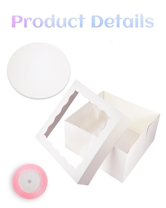 18 Sets White 12x12x8 Inch Cake Box with Window 12 Board Silk Ribbon gallery