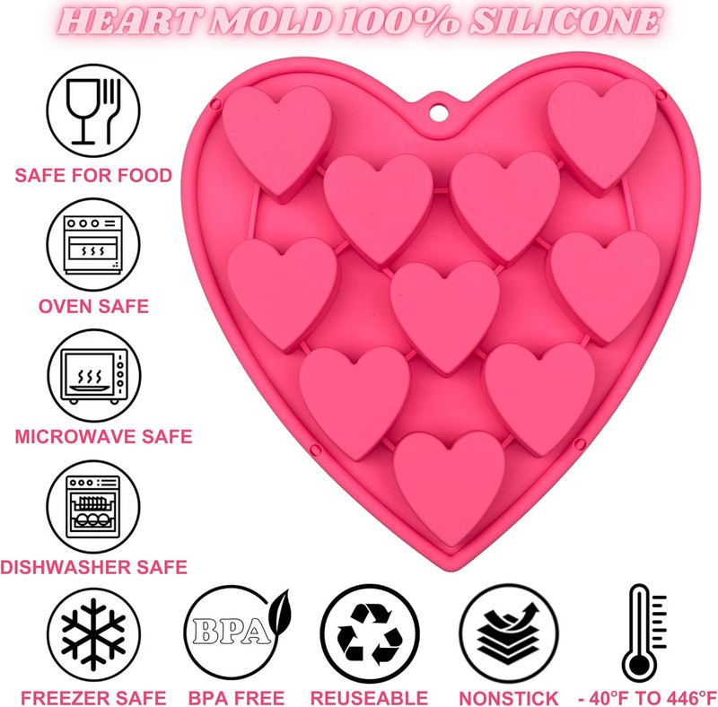 Heart Shaped Cake Pans Heart Silicone Mold for Baking, Large 2 Inches Molds, 10 gallery