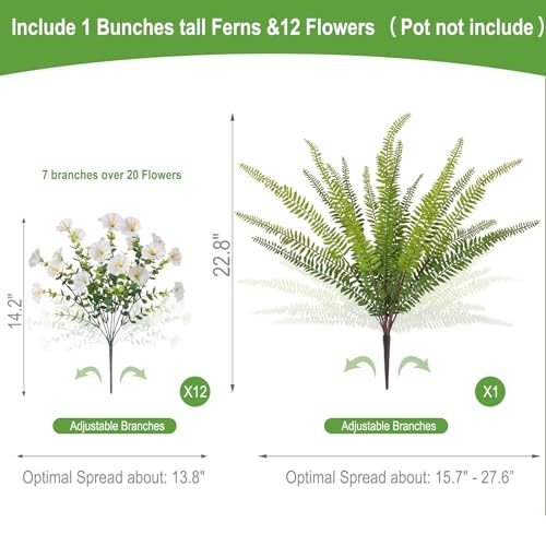 Artificial Flowers for Outdoors Faux 2 Color Mixed (12 White,1 Tall Fern) gallery