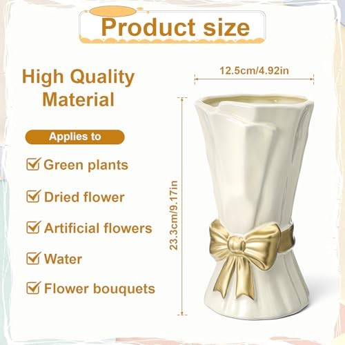 Ceramic Bow Vase White Flower Vase for Home Decor White Ceramic Vases for Boho gallery