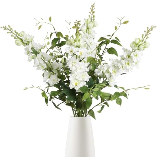 8PCS Artificial Delphinium Flowers with Clematis Greenery Long Stem White gallery