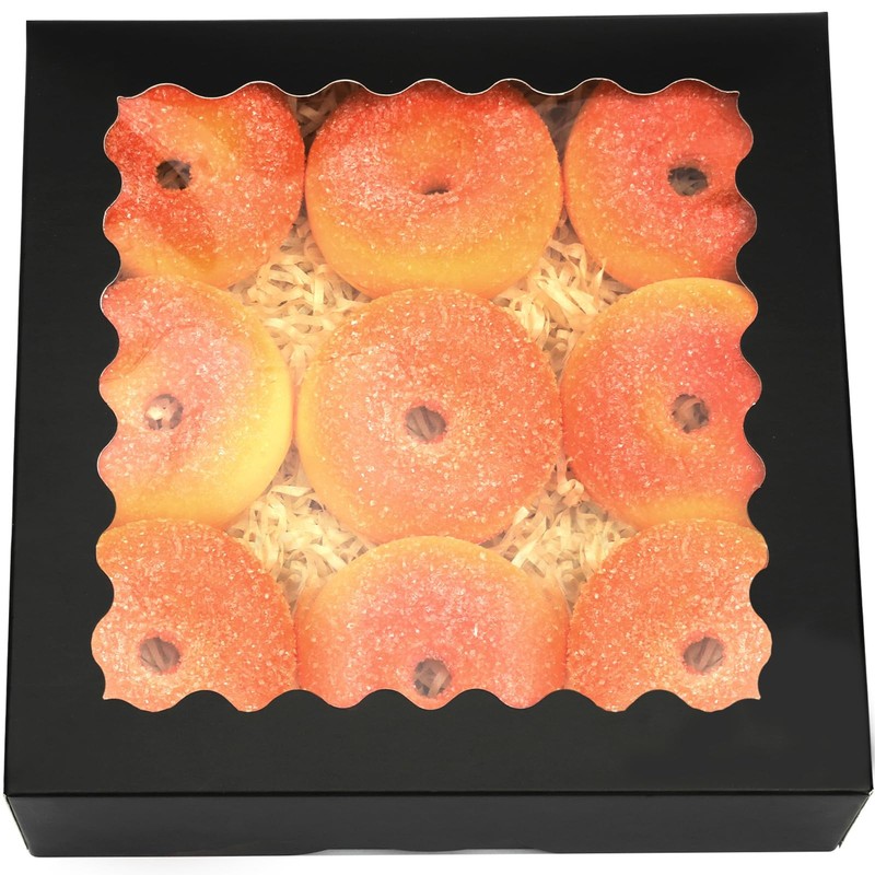 30 PCS Black AutoPop Pastry Donut Pie Bakery Box With Window 8x8x2.5 Inch
