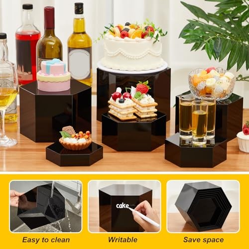 Leinuosen 10 Pcs Large Buffet Risers Catering Dessert Table - Black Hexagonal gallery
