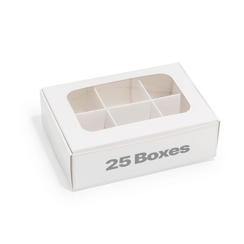 – 25 pcs White Mini Truffle Box for 6 treats with Windows and Dividers, Baker…
