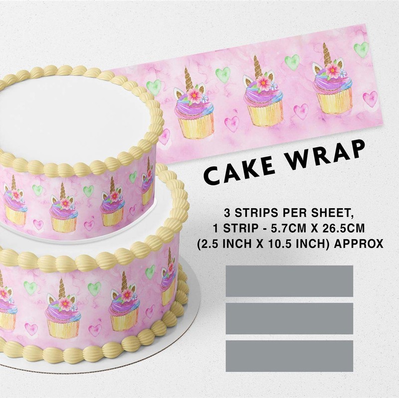 Gold Pink Unicorn Pattern Strip Edible Cake Topper Decoration Edible Image