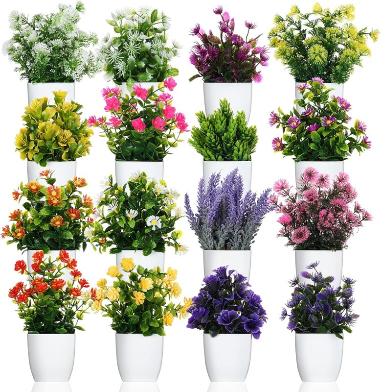 16 Pcs Small Fake Plants Artificial Potted Plants Faux House Plant