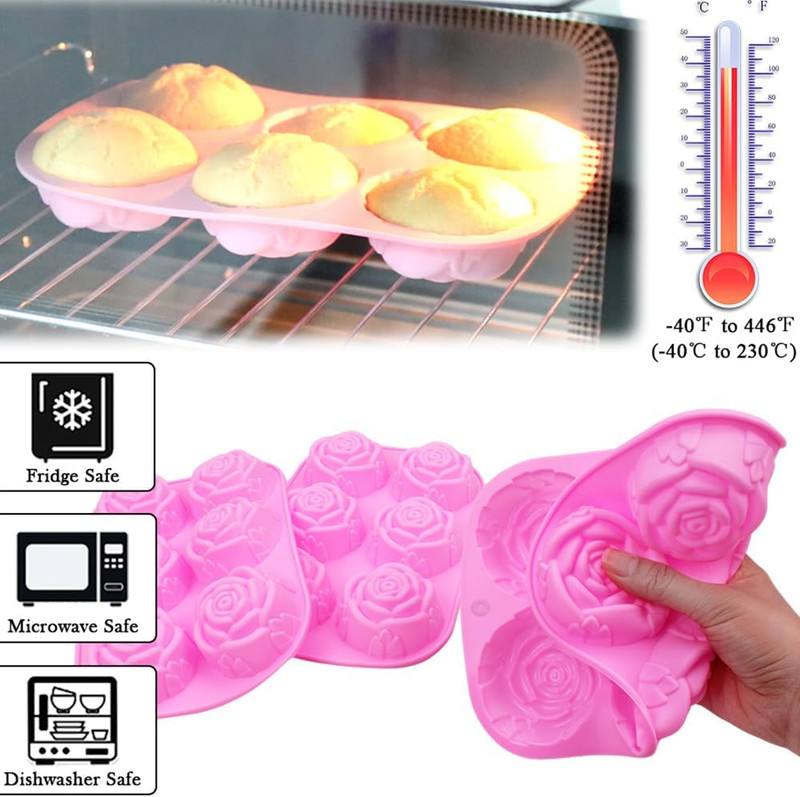 Silicone Mold for Handmade Soap Cake Jelly Pudding Chocolate 6 Cavity Rose Flowe gallery