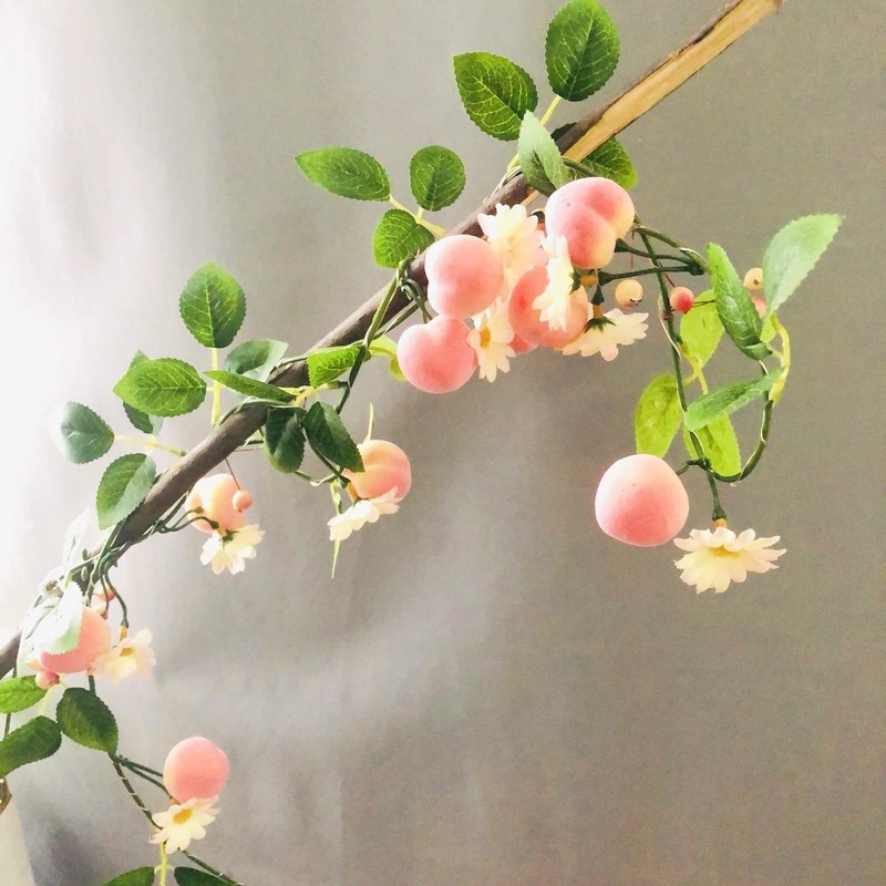Sezrgiu Artificial Peach Flower Vine Garlandhanging Pink Flowers Peach Fruit gallery