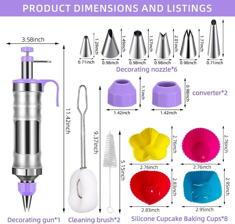 Dessert Decorating Syringe Set with 8 Silicone Cupcake Liners,Frosting Piping Ki gallery