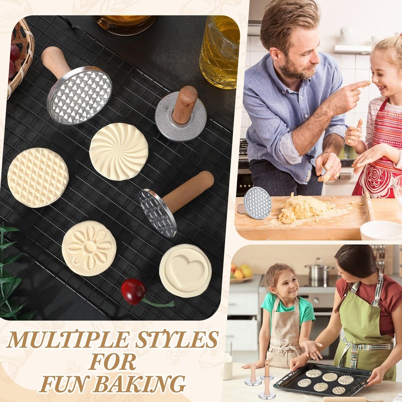 6 Pcs Cookie Stamps for Baking Metal Press with Wooden Handle Cookie Maker De... gallery
