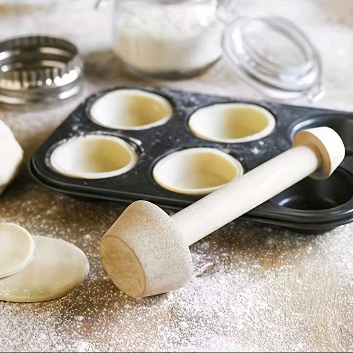 Dual-End Wooden Egg Tart Mold Premium Rolling Pin Set Perfect for Pies Pastries gallery