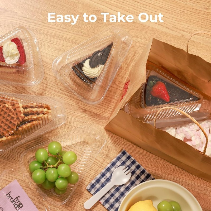 Stackable 300pc Cake Slice Containers Clear Dome Lid Food Grade Portable Togo gallery